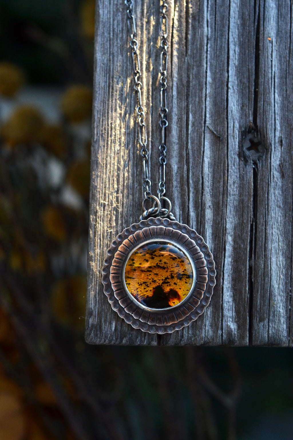 Creatures of the Night Necklace - Flying Bats - Amber - 18" chain with 2" Extender