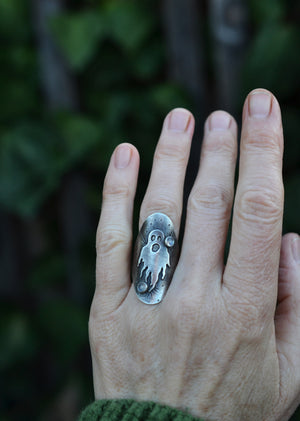 Ghastly Ghost Ring  - Rainbow Moonstone - Size 7