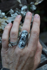 Sea Siren - Mermaid Saddle Ring - Will fit like a Size 8.5  - Black Onyx