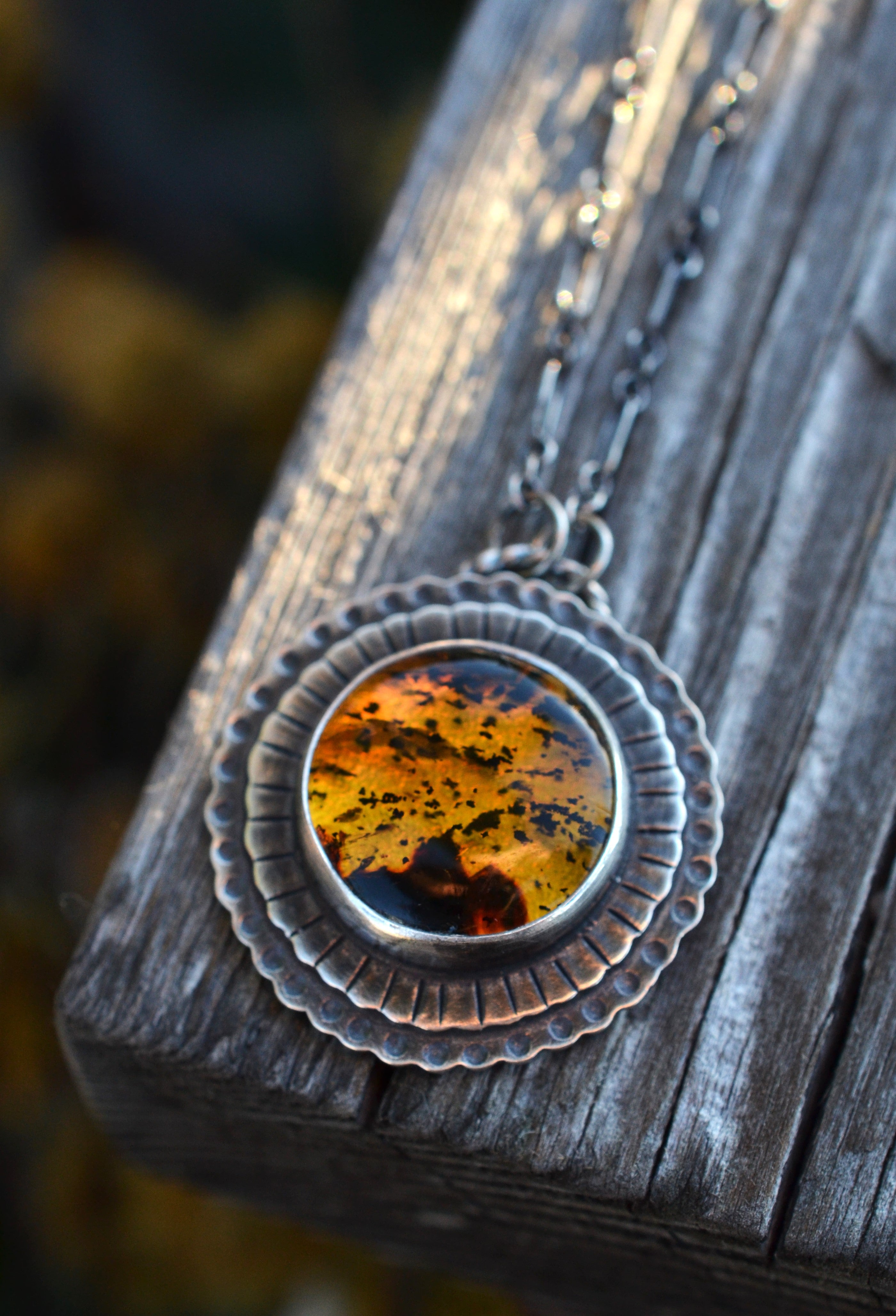 Creatures of the Night Necklace - Flying Bats - Amber - 18" chain with 2" Extender