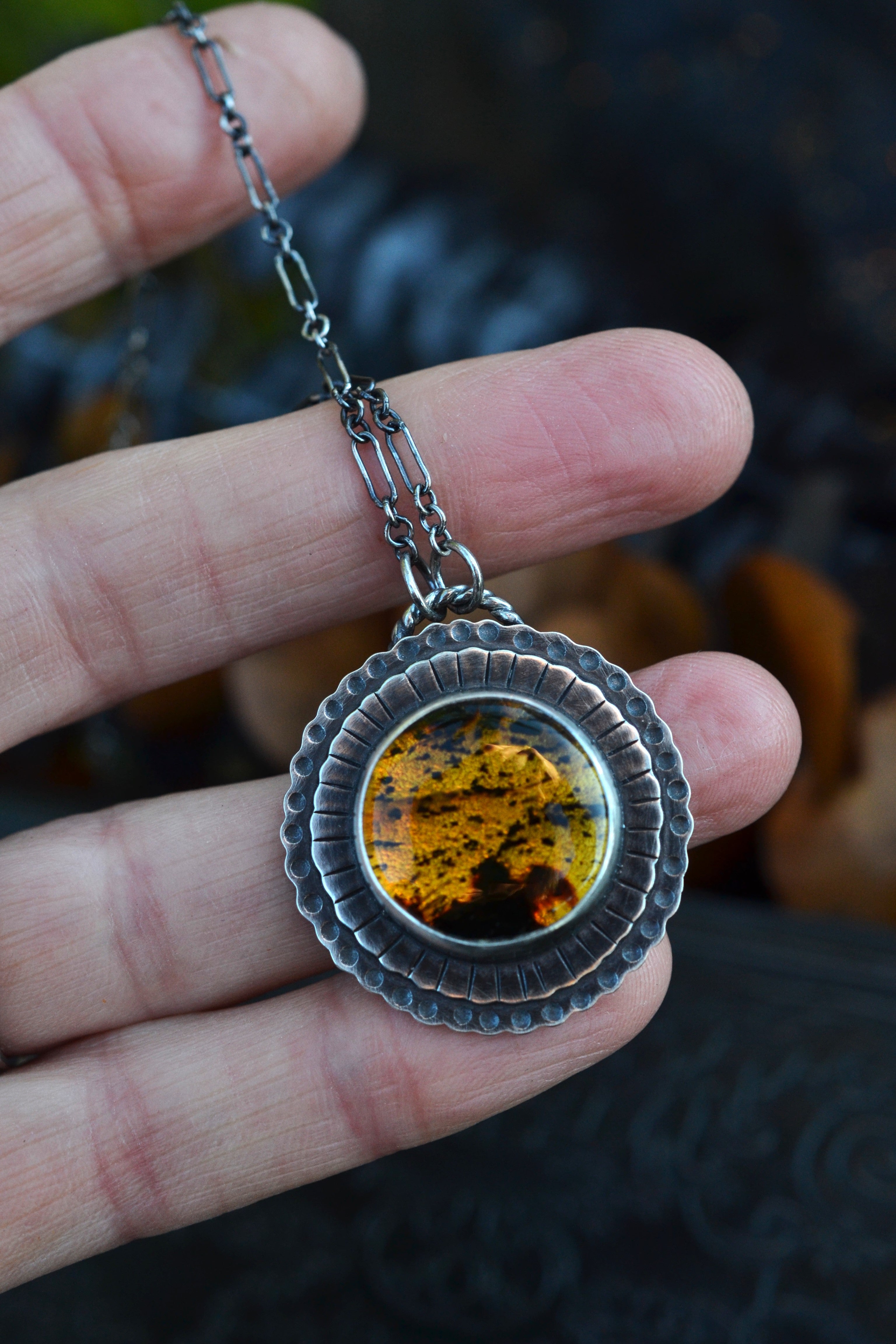 Creatures of the Night Necklace - Flying Bats - Amber - 18" chain with 2" Extender