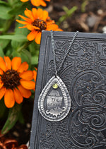 Til Death Tombstone / Bat Charm Necklace - Peridot - 20" Chain Included