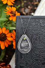 Til Death Tombstone / Bat Charm Necklace - Peridot - 20" Chain Included