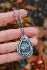 Til Death Tombstone / Bat Charm Necklace - Peridot - 20" Chain Included