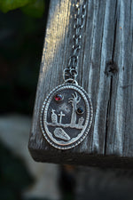 Night of the Dead Graveyard Pendant - Garnet and Black Onyx - 18" Chain Included