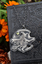 XL Flying Witch Pendant - 3 Stones - Chain is adjustable at 18" and 20" and 24"