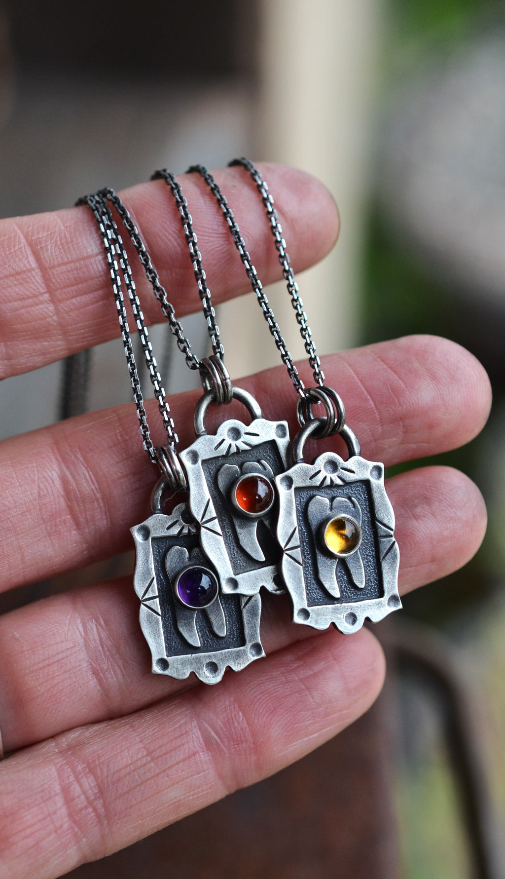 Sweet Tooth Molar Pendant - Choose Your Stone  - 16" or 18" Chain Included