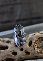 Sea Siren - Mermaid and Peace Turtle Saddle Ring - Rainbow Moonstone and Blue Topaz - Will fit like a Size 10