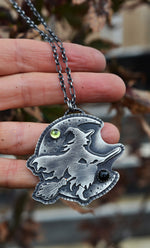 XL Flying Witch Pendant - 3 Stones - Chain is adjustable at 18" and 20" and 24"