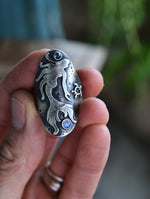 Sea Siren - Mermaid and Peace Turtle Saddle Ring - Rainbow Moonstone and Blue Topaz - Will fit like a Size 10