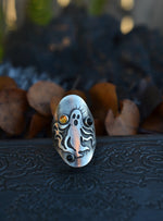 Spooky Spirit Ring  - Citrine and Black Onyx Gemstones - Will Fit Like a Size 8.5