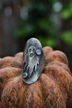 Blowout SALE! Ghastly Ghost Ring  - Rainbow Moonstone - Will Fit Like a Size 7