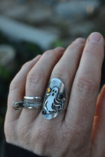 Spooky Spirit Ring  - Citrine and Black Onyx Gemstones - Will Fit Like a Size 8.5