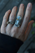 Spooky Spirit Ring  - Citrine and Black Onyx Gemstones - Will Fit Like a Size 8.5