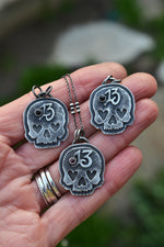 Lucky 13 Heart Eyed Skull Charm - Black Onyx or Garnet - 18" Chain Included
