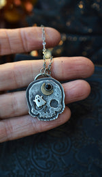 Halloween Skull Charm - Ghost and Moon - Black Onyx - 20" Chain Included