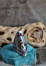 Skull Sea Kelp/Starfish Saddle Ring - Rainbow Moonstone and Carnelian - Will Fit like a Size 9.5