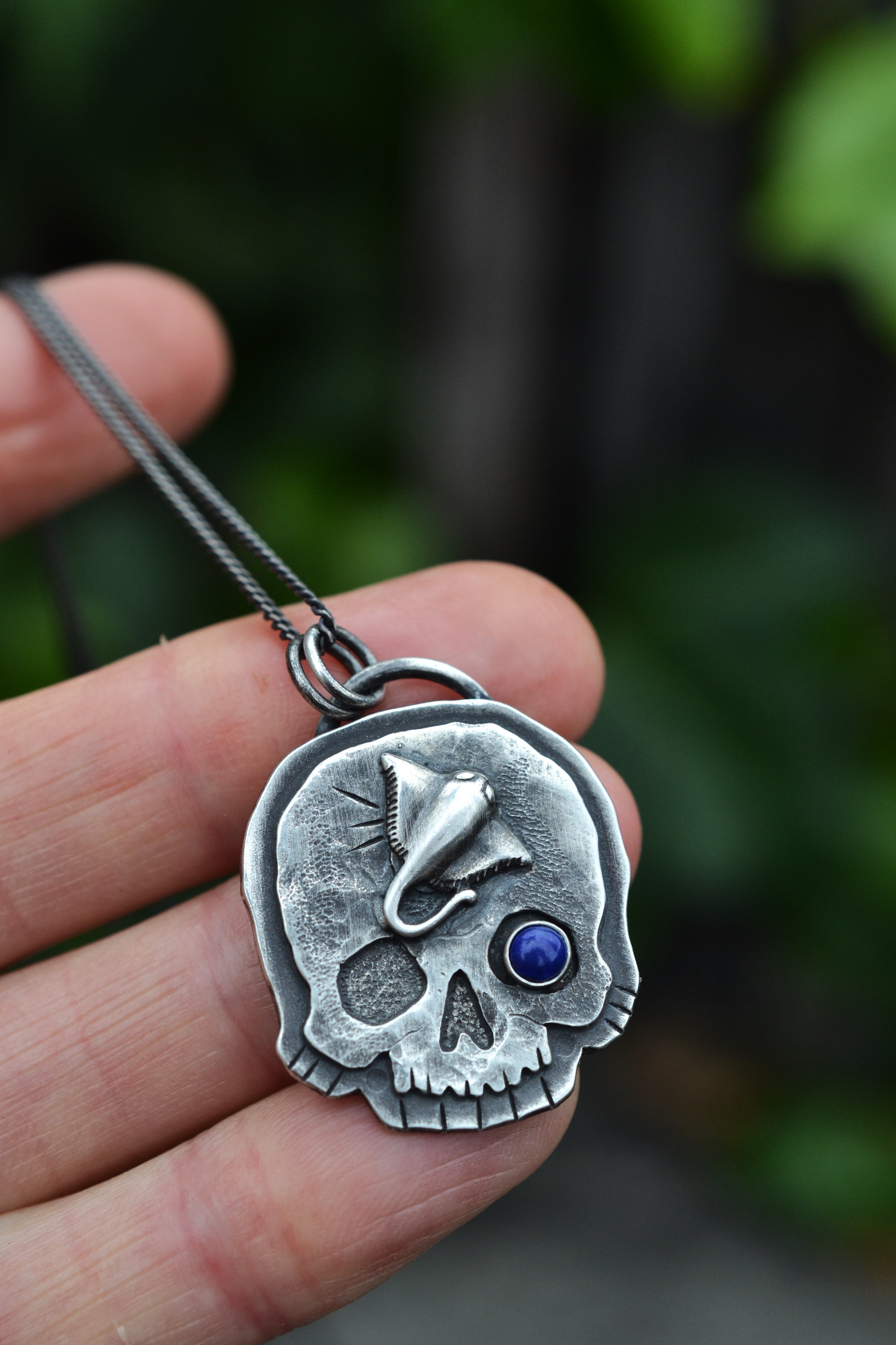 Skull Charm -  Manta Ray - Lapis Lazuli- 24" Chain Included