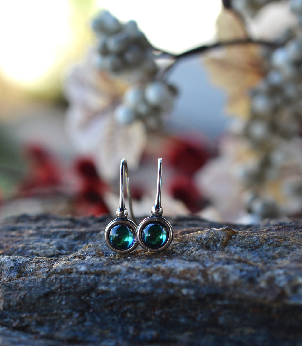 6mm Gemstone DANGLE earrings. Rainbow or Mist Topaz