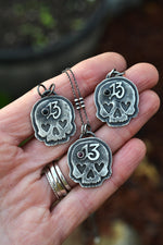 Lucky 13 Heart Eyed Skull Charm - Black Onyx or Garnet - 18" Chain Included