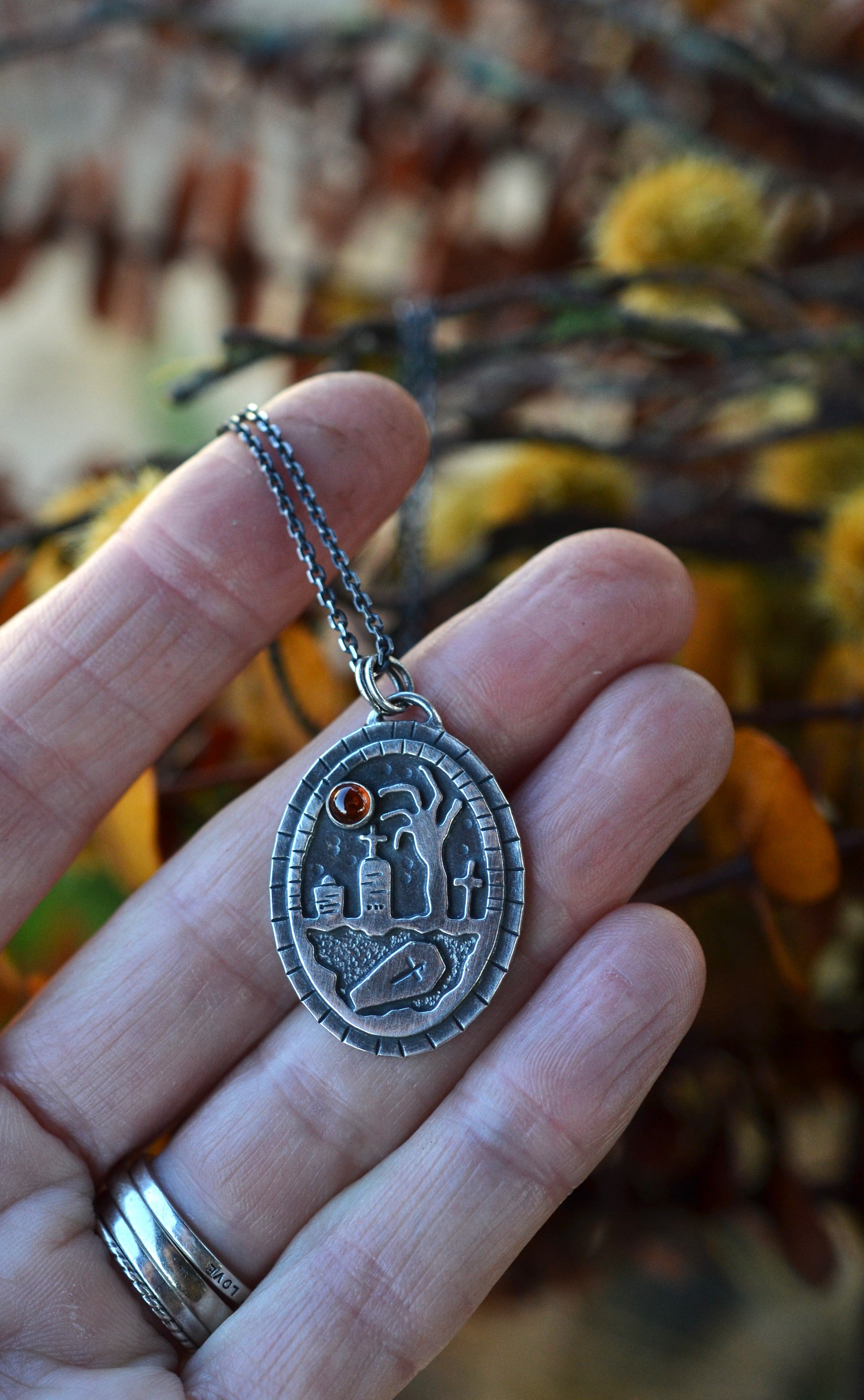 Zombie Graveyard Necklace - Hessonite Garnet - 20" Chain Included!