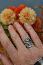 Halloween Skull and Bones Ring - Ghostie - Onyx and Carnelian - Size 7.5