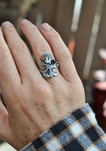 Halloween Skull and Bones Ring - Ghostie - Onyx and Carnelian - Size 7.5