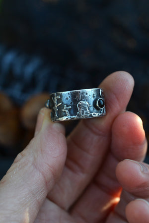 Walking Dead Zombie Graveyard Ring - Size 9.5 - Black Onyx and Gray Moonstone