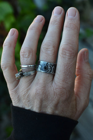 Walking Dead Zombie Graveyard Ring - Size 9.5 - Black Onyx and Gray Moonstone