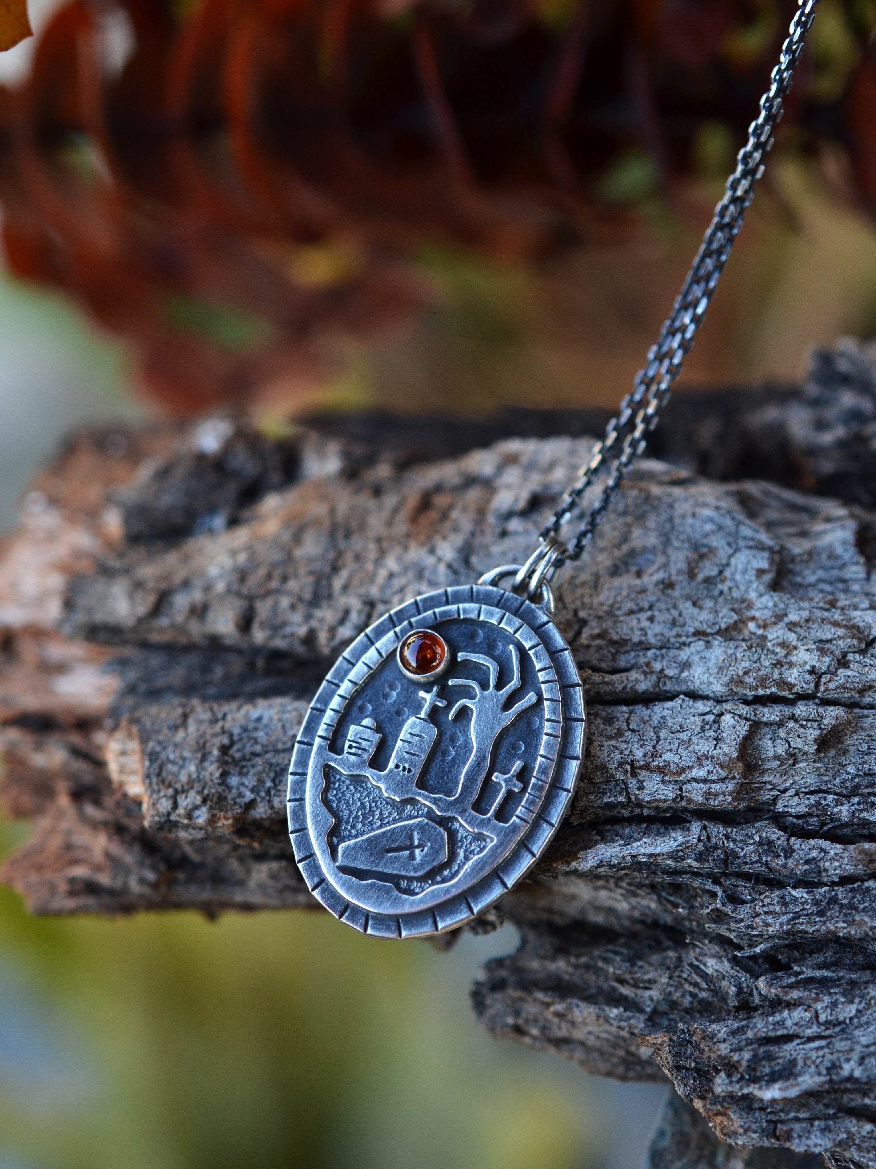 Zombie Graveyard Necklace - Hessonite Garnet - 20" Chain Included!