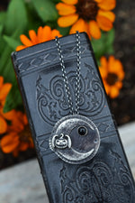 Hallows Eve Midnight Moon Necklace - Bat-O-Lantern/Black Onyx - 20" Chain