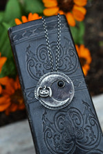 Hallows Eve Midnight Moon Necklace - Bat-O-Lantern/Black Onyx - 20" Chain