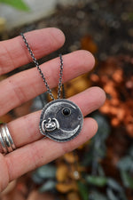 Hallows Eve Midnight Moon Necklace - Bat-O-Lantern/Black Onyx - 20" Chain