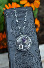Hallows Eve Midnight Moon Necklace - Ghostie/Amethyst - 18" Chain