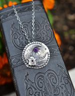 Hallows Eve Midnight Moon Necklace - Ghostie/Amethyst - 18" Chain