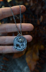 Halloween Skull Charm - Bat-o-Lantern - Black Onyx - 18" Chain Included