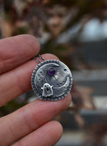 Hallows Eve Midnight Moon Necklace - Ghostie/Amethyst - 18" Chain