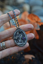 Haunted House Necklace - Bat - Black Onyx and Amethyst - 18" Chain