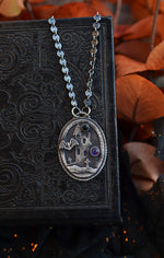 Haunted House Necklace - Bat - Black Onyx and Amethyst - 18" Chain