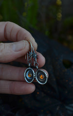 Crescent Moon Cosmos Earrings - Dangle Ear Wire Style - Citrine Only