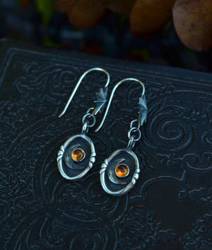 Crescent Moon Cosmos Earrings - Dangle Ear Wire Style - Citrine Only