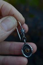 Crescent Moon Cosmos Earrings - Dangle Ear Wire Style - Citrine Only