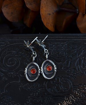 Crescent Moon Cosmos Earrings - Post Style - Choose from Black Onyx, Carnelian or Citrine