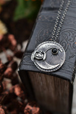 Hallows Eve Midnight Moon Necklace - Bat-O-Lantern/Black Onyx - 20" Chain