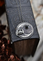 Hallows Eve Midnight Moon Necklace - Bat-O-Lantern/Black Onyx - 20" Chain