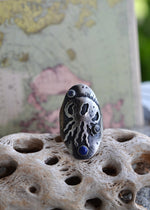 Jellyfish Saddle Ring - Lapis Lazuli and Rainbow Moonstone - Will fit like a Size 7.5