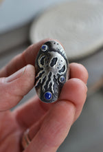 Jellyfish Saddle Ring - Lapis Lazuli and Rainbow Moonstone - Will fit like a Size 7.5