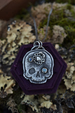 Skull Charm -  Crab - 2 Rainbow Moonstone - 24" Chain Included