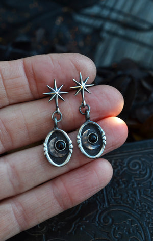 Crescent Moon Cosmos Earrings - Post Style - Choose from Black Onyx, Carnelian or Citrine