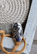 Jellyfish Saddle Ring - Lapis Lazuli and Rainbow Moonstone - Will fit like a Size 7.5